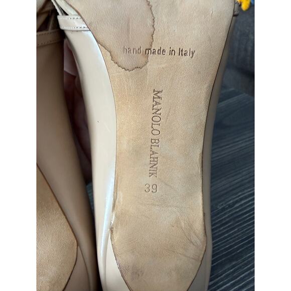 NWT Manolo Blahnik Nude Patent Leather Lattice-Style Cutout Stiletto Heels Sz.39 - Picture 6 of 12